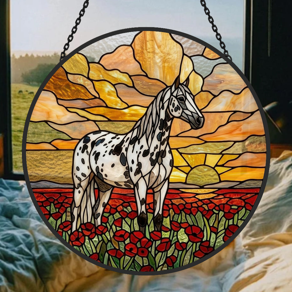 Sunset appaloosa horse stained glass suncatcher window hanging, suitable for home and garden decoration 