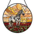 Sunset appaloosa horse stained glass suncatcher window hanging, suitable for home and garden decoration