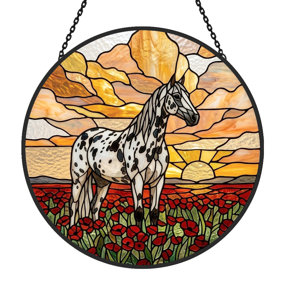 Sunset appaloosa horse stained glass suncatcher window hanging, suitable for home and garden decoration
