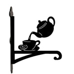 Teapot teacup metal hanging basket bracket mounted on outdoor wall for plant decoration