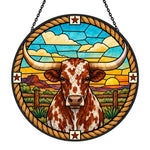 Texas longhorn cattle stained glass suncatcher window hanging, suitable for home and garden decoration