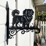 Tibetan spaniel metal hanging basket bracket mounted on outdoor wall for plant decoration