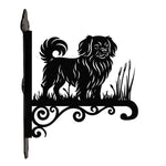 Tibetan spaniel metal hanging basket bracket mounted on outdoor wall for plant decoration