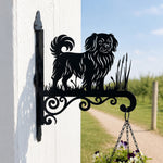 Tibetan spaniel metal hanging basket bracket mounted on outdoor wall for plant decoration