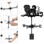 Tibetan spaniel metal weather vane with directional arrows and mounting rod, outdoor roof and garden decoration
