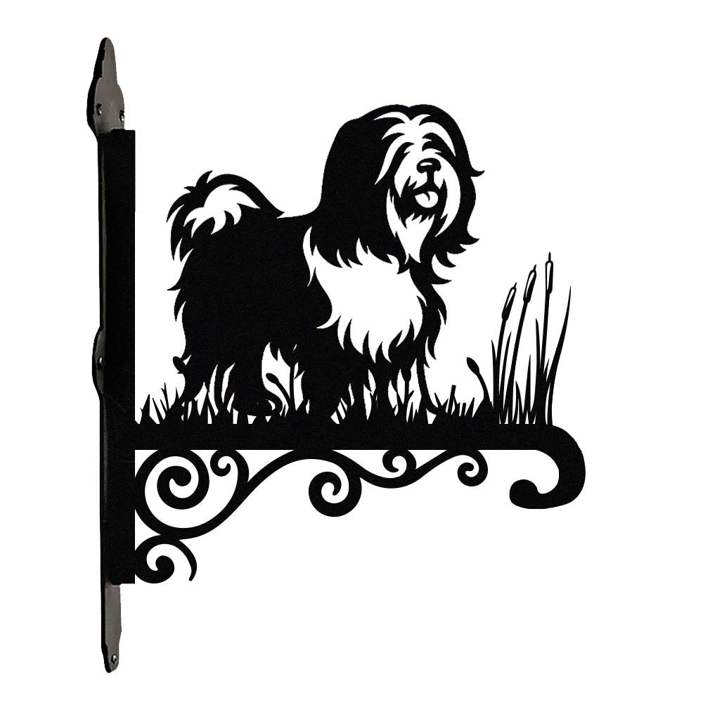 Tibetan terrier metal hanging basket bracket mounted on outdoor wall for plant decoration