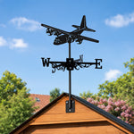 Transport plane metal weather vane with directional arrows and mounting rod, outdoor roof and garden decoration