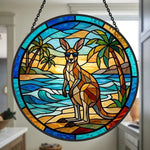 Tropical beach sunglasses kangaroo stained glass suncatcher window hanging, suitable for home and garden decoration 
