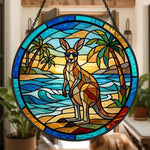 Tropical beach sunglasses kangaroo stained glass suncatcher window hanging, suitable for home and garden decoration 