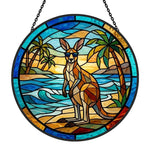 Tropical beach sunglasses kangaroo stained glass suncatcher window hanging, suitable for home and garden decoration