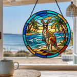 Tropical beach sunglasses kangaroo stained glass suncatcher window hanging, suitable for home and garden decoration