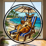 Tropical vacation kangaroo stained glass suncatcher window hanging, suitable for home and garden decoration 