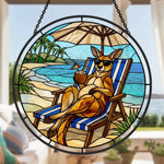 Tropical vacation kangaroo stained glass suncatcher window hanging, suitable for home and garden decoration 