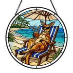 Tropical vacation kangaroo stained glass suncatcher window hanging, suitable for home and garden decoration 