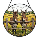 Two peeking donkeys stained glass suncatcher window hanging, suitable for home and garden decoration