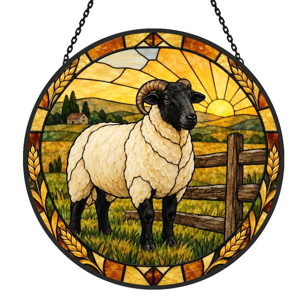 Valais blacknose sheep stained glass suncatcher window hanging, suitable for home and garden decoration