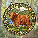 Valley highland cattle stained glass suncatcher window hanging, suitable for home and garden decoration