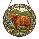 Valley highland cattle stained glass suncatcher window hanging, suitable for home and garden decoration