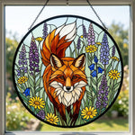 Vibrant wildflower red fox stained glass suncatcher window hanging, suitable for home and garden decoration