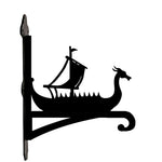 Viking longship metal hanging basket bracket mounted on outdoor wall for plant decoration