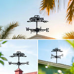 Vintage pickup truck metal weather vane with directional arrows and mounting rod, outdoor roof and garden decoration