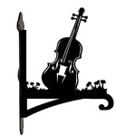 Vintage violin metal hanging basket bracket mounted on outdoor wall for plant decoration