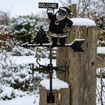 Welcome santa metal weather vane with directional arrows and mounting rod, outdoor roof and garden decoration