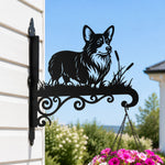 Welsh corgi metal hanging basket bracket mounted on outdoor wall for plant decoration