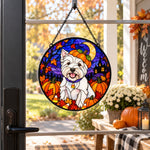 West Highland White Terrier Halloween stained glass suncatcher window hanging, suitable for home and garden decoration