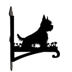 West highland white terrier metal hanging basket bracket mounted on outdoor wall for plant decoration