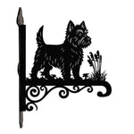 West highland white terrier metal hanging basket bracket mounted on outdoor wall for plant decoration