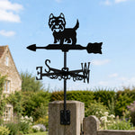 West highland white terrier metal weather vane with directional arrows and mounting rod, outdoor roof and garden decoration
