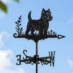 West highland white terrier metal weather vane with directional arrows and mounting rod, outdoor roof and garden decoration