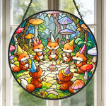 Whimsical fox birthday party stained glass suncatcher window hanging, suitable for home and garden decoration