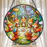 Whimsical fox birthday party stained glass suncatcher window hanging, suitable for home and garden decoration