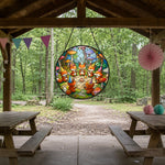 Whimsical fox birthday party stained glass suncatcher window hanging, suitable for home and garden decoration