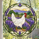 White hen stained glass suncatcher window hanging, suitable for home and garden decoration