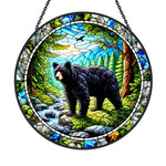 Wild black bear mountain stained glass suncatcher window hanging, suitable for home and garden decoration