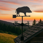 Wild boar metal weather vane with directional arrows and mounting rod, outdoor roof and garden decoration