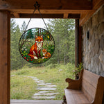 Wild strawberry forest fox family stained glass suncatcher window hanging, suitable for home and garden decoration