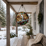 Winter berries squirrels stained glass suncatcher window hanging, suitable for home and garden decoration