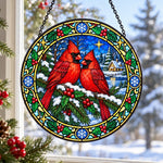 Winter cardinals stained glass suncatcher window hanging, suitable for home and garden decoration