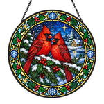 Winter cardinals stained glass suncatcher window hanging, suitable for home and garden decoration