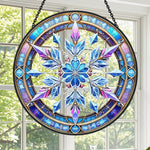 Winter holiday snowflake stained glass suncatcher window hanging, suitable for home and garden decoration