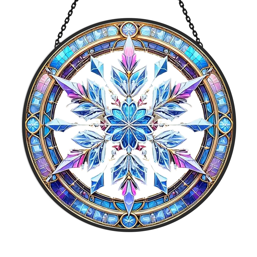 Winter holiday snowflake stained glass suncatcher window hanging, suitable for home and garden decoration