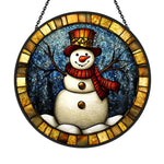 Winter snowman stained glass suncatcher window hanging, suitable for home and garden decoration