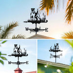 Wire fox terrier metal weather vane with directional arrows and mounting rod, outdoor roof and garden decoration