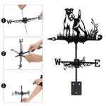 Wire fox terrier metal weather vane with directional arrows and mounting rod, outdoor roof and garden decoration