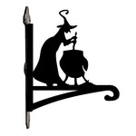 Witch and cauldron metal hanging basket bracket mounted on outdoor wall for plant decoration