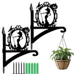 Witch portrait metal hanging basket bracket mounted on outdoor wall for plant decoration